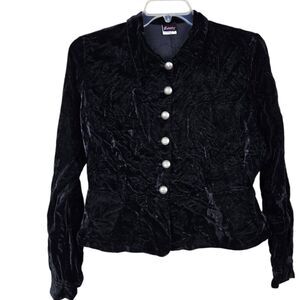 Vtg Frederick's of Hollywood Black Velvet Button Front Peplum Top Jacket XL